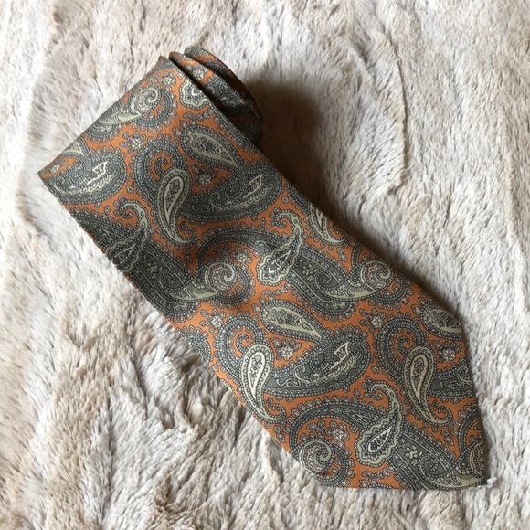 Oliver Grant paisley silk necktie 58” gray - Picture 1 of 6